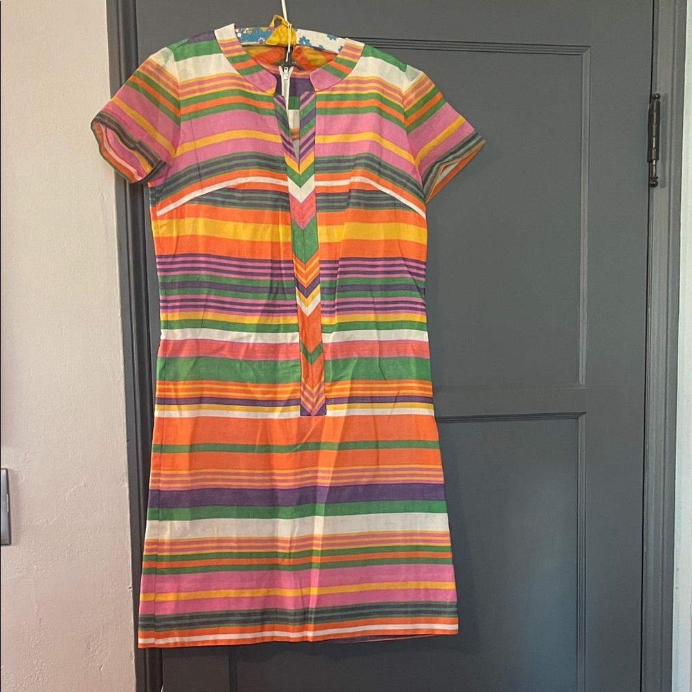 Vintage Colorful Striped Short Sleeve Dress